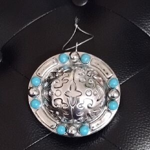 Silver and Blue Pendant Holiday Ornament Vintage Handmade Art